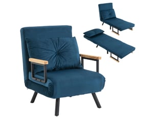 Fauteuil convertible 1 place en tissu effet velours bleu 63x73x81 cm