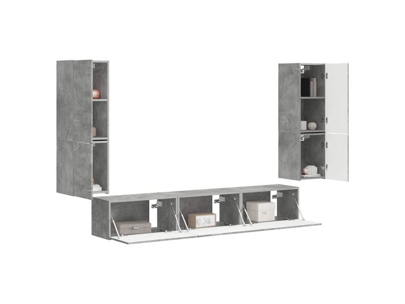  Ensemble meuble tv - banc tv - meuble de rangement 4 pcs gris béton bois d'ingénierie  - Conforama C