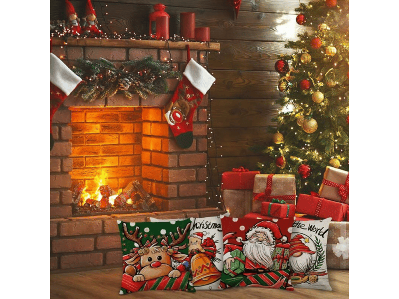  Lot de 4 housse de coussin noël 45 x 45 cm, noël décoratif canapé en coton et lin noël pour canapé lit chambre chaise jardin - couleur noël, blanc  - Conforama E