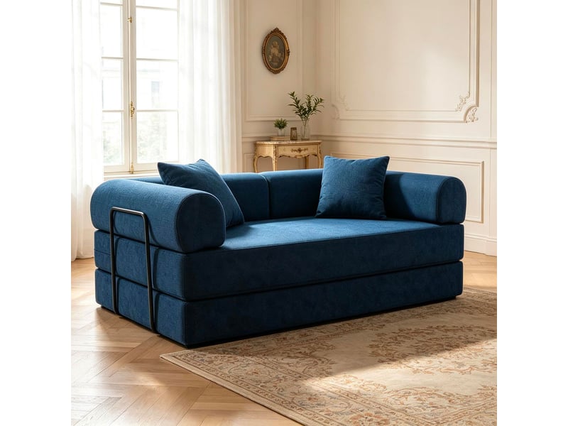 Canapé 2 places convertible et modulable bergerac tissu doux texturé bleu Bergerac - Conforama B