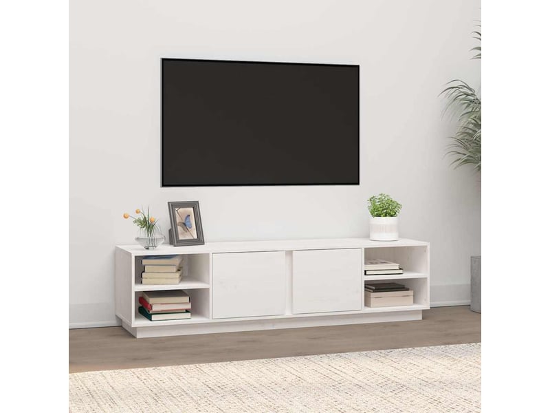  Meuble tv - banc tv - meuble de rangement blanc 156x40x40 cm bois de pin massif  - Conforama B