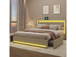 Lit avec rangement 180x200 cm <strong>BRILVERDE </strong>  <strong></strong> coloris beige