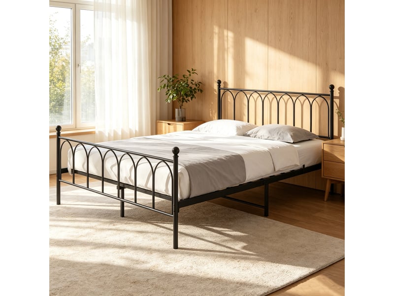  Tcqpz lit simple 140x200 cm en métal noir avec sommier à lattes, sans matelas  - Conforama D