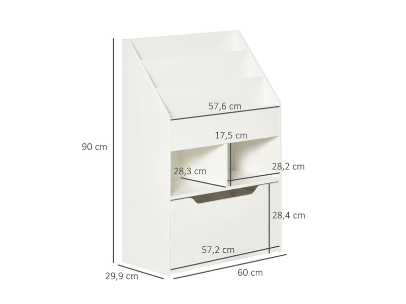  Bibliothèque enfant 60 x 29,9 x 90 cm blanche en mdf, 1 tiroir sur roulettes et 5 compartiments de rangement  - Conforama C