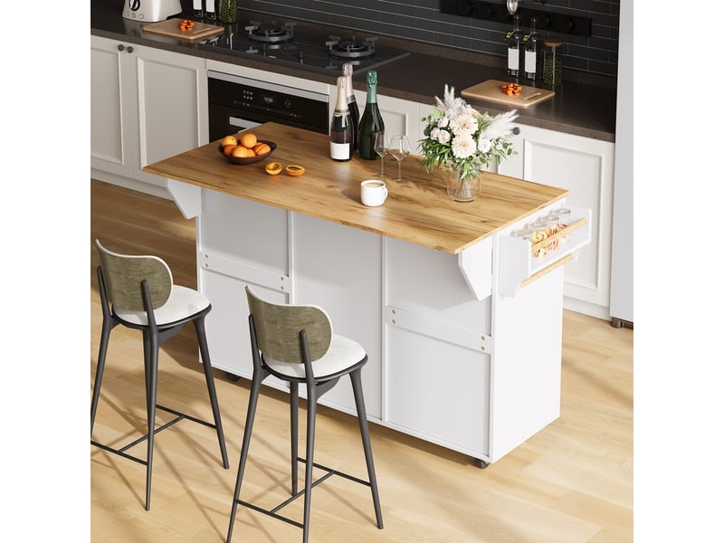  Îlot central cuisine avec plan de travail rabattable, desserte mobile à roulettes verrouillables 120x70x90 cm  - Conforama E