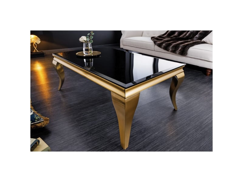  Table basse velena 100 cm verre noir opaque – pieds galbés dorés  - Conforama D