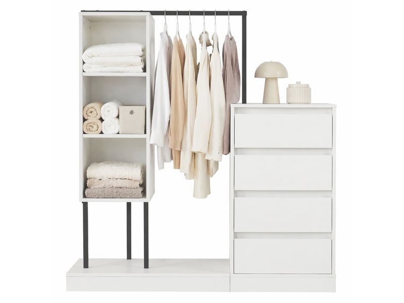  Dressing ouvert modenvie 140 x 40 x 135 cm avec 4 tiroirs et tringle blanc noir  - Conforama A