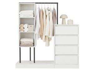 Dressing ouvert modenvie 140 x 40 x 135 cm avec 4 tiroirs et tringle blanc noir