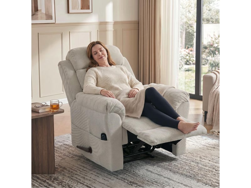  Fauteuil inclinable massant et chauffant en tissu chenille crème 95x87x109 cm  - Conforama B