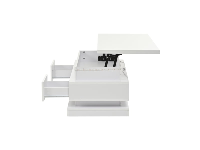  Table basse relevable avec 2 tiroirs, rangement caché et led pour salon 100×50×40 cm en panneaux de particules blanc  - Conforama D