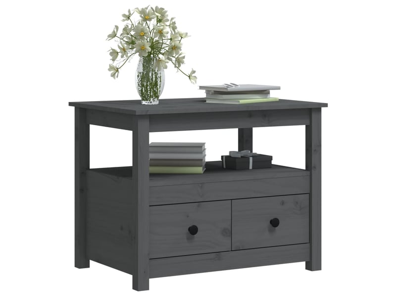  Table basse | table de salon gris 71x49x55 cm bois massif de pin  - Conforama E