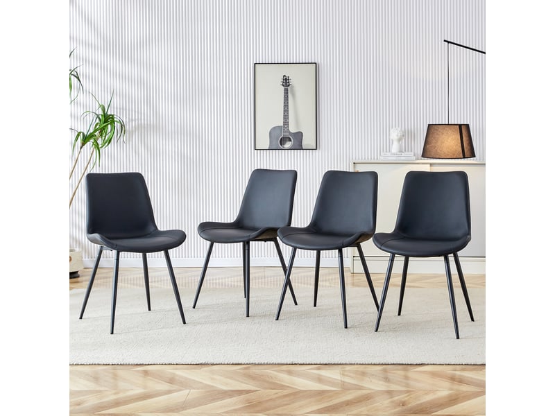  Lot de 4 chaises de salle à manger modernes en simili cuir noir, pieds métalliques  - Conforama B