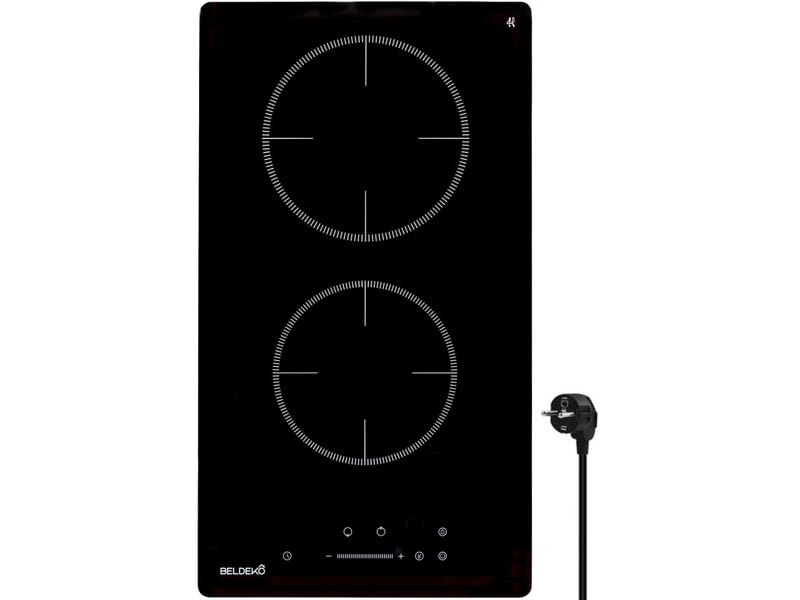 Beldeko plaque induction 2 feux 3800 w - domino - 2 booster - minuteur - prise - marque française - Conforama A