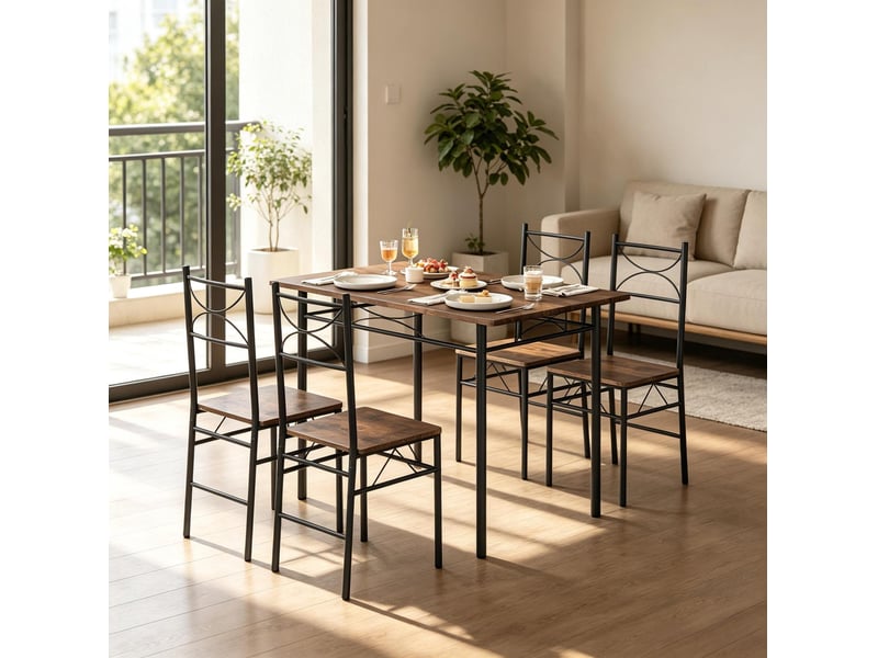  Ensemble table et 4 chaises 110x76x70 cm mdf métal marron rustique et noir  - Conforama B