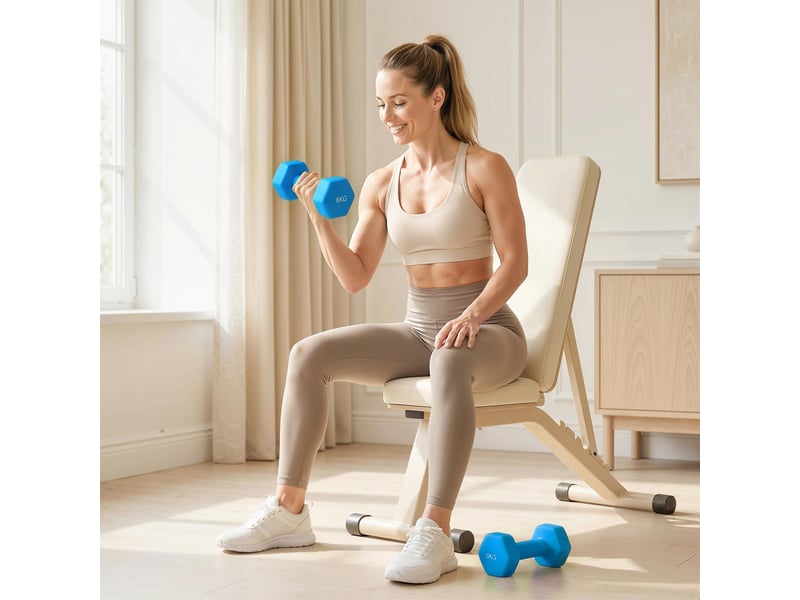  Lot de 2 haltères hexagonales 2 x 6 kg en métal et plastique avec poignée antidérapante, 22 x 10 x 10 cm, bleues  - Conforama C