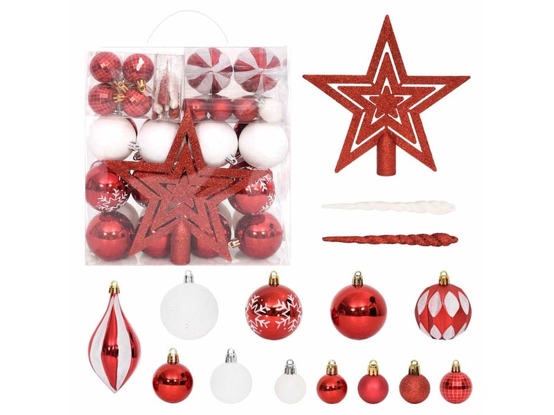  Ensemble de boules de noël 64 pcs rouge et blanc  - Conforama B