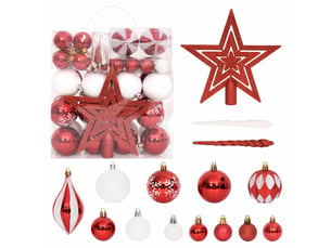 Ensemble de boules de noël 64 pcs rouge et blanc