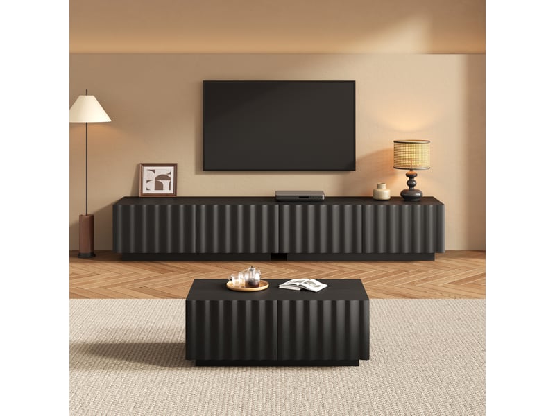  Ensemble salon avec meuble tv 200 x 40 x 35 cm et table basse 100 x 50 x 40 cm, façades effet vague, noir BUYDEEMEUS - Conforama D