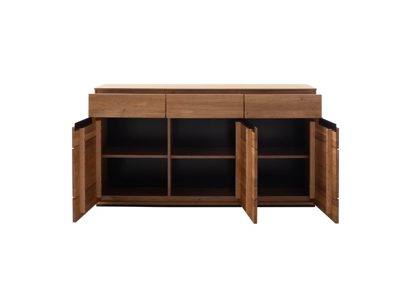  Buffet commode de rangement 3 portes 3 tiroirs coloris chêne sauvage - longueur 153 x profondeur 41 x hauteur 82 cm  - Conforama C