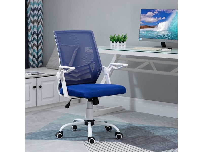 Chaise de bureau ergonomique bleue avec accoudoirs rabattables et hauteur réglable 62,5x55x94-104 cm - Conforama C