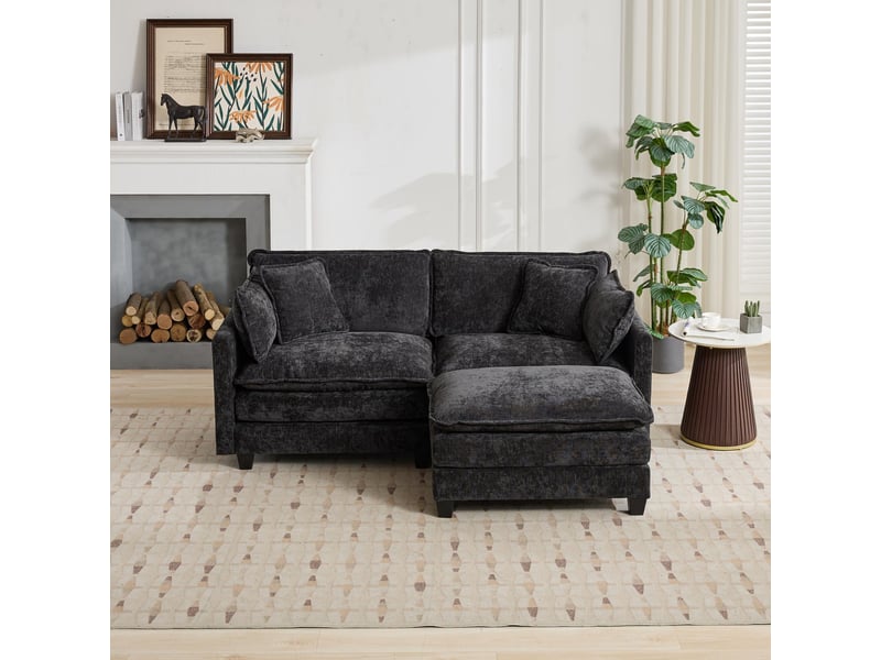  Canapé droit 2 places 195 × 75 × 84 cm en chenille noir, assise souple IKSETERA TRADING LTD - Conforama E