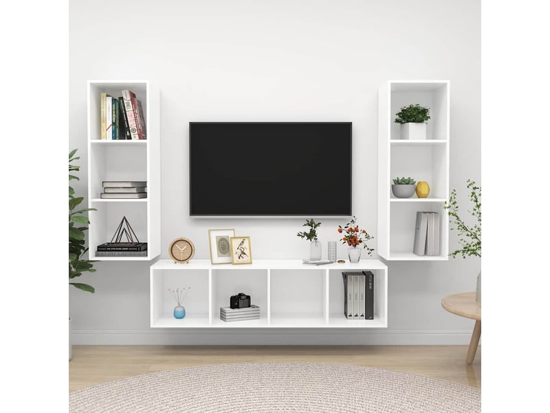  Ensemble de meuble tv - banc tv - meuble de rangement 3 pcs blanc bois d'ingénierie  - Conforama B