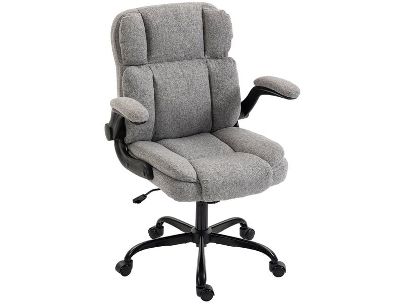  Fauteuil de bureau pivotant avec accoudoirs rabattables, hauteur réglable, inclinable, revêtement en tissu effet lin, gris  - Conforama B