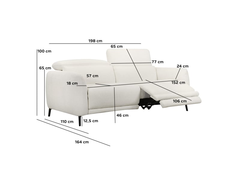  Canapé relax motorisé 3 pl en tissu chiné écru – june  - Conforama E