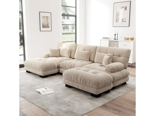 Canapé d'angle modulable,313x145x81 cm,3 places convertible,chenille,beige clair