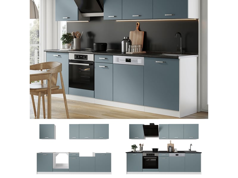  Vicco cuisine, bleu-grisblanc, 280cm sans plan de travail  - Conforama D