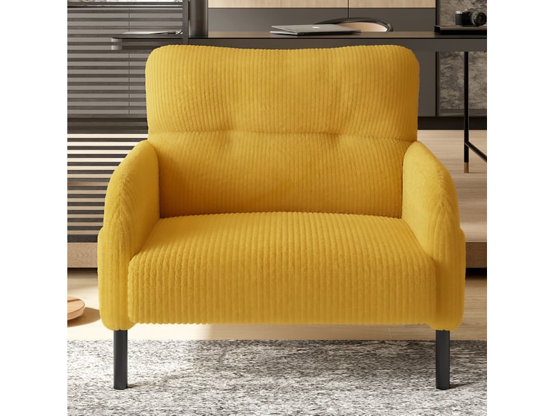  Fauteuil en velours côtelé jaune avec poches latérales  - Conforama C
