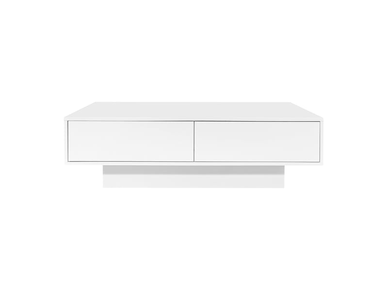  Table basse moderne laquée blanche brillante, 115 x 55 x 34 cm, avec 2 tiroirs, éclairage led et capacité de charge de 30 kg – élégante table de salon  - Conforama D
