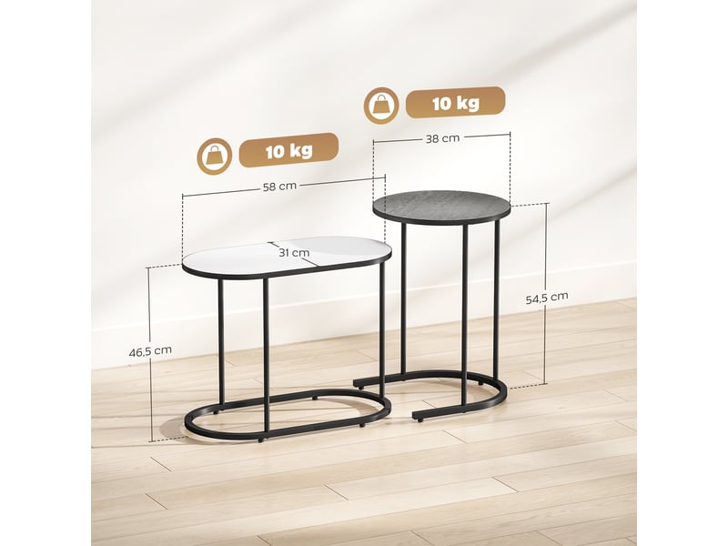  Lot de 2 tables basses gigognes, cadre en métal gris et blanc, tables d'appoint empilable style contemporain  - Conforama C