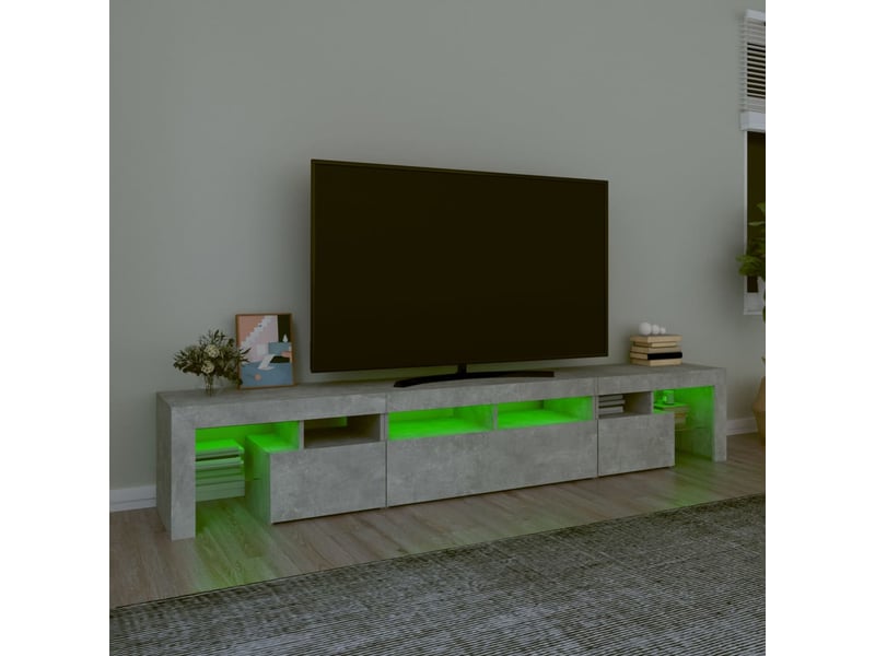 Meuble tv - banc tv - meuble de rangement avec lumières led gris béton 230x36,5x40 cm - Conforama D