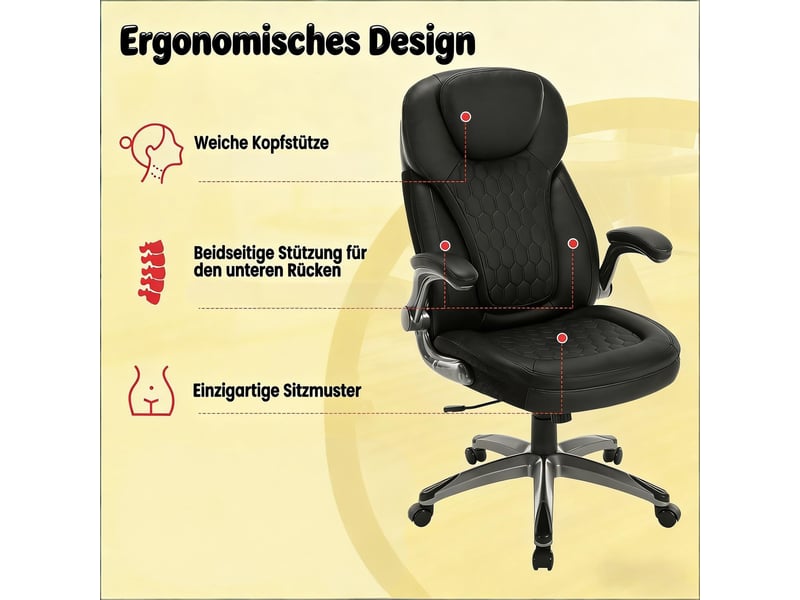  Chaise de bureau à dossier haut pivotante avec hauteur réglable - lpospi - accoudoirs rabattables, pu et maille - noire  - Conforama E