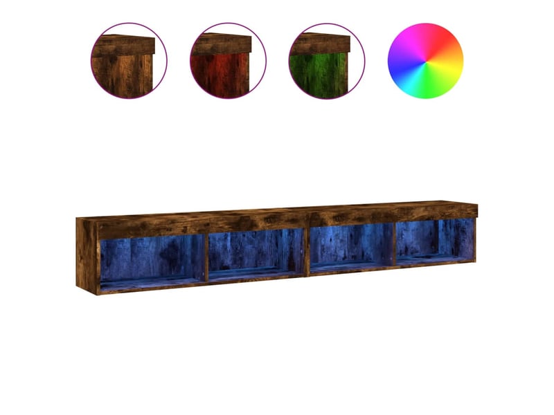  Lot de 2 meuble tv avec lumières led chêne fumé 100x30x30 cm  - Conforama A