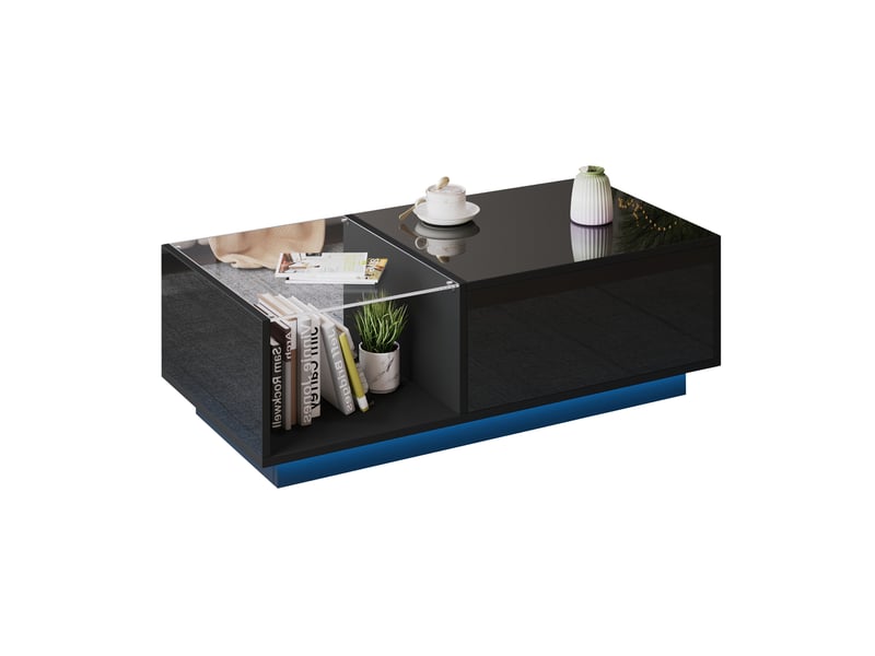 Table basse relevable led 100x50 cm noire brillante avec rangement - Conforama A