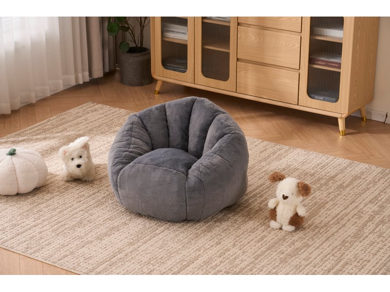  Pouf géant enfant 75x70x52 cm, dossier ergonomique, surface en velours ultra douce, polyester, mousse, gris clair  - Conforama D