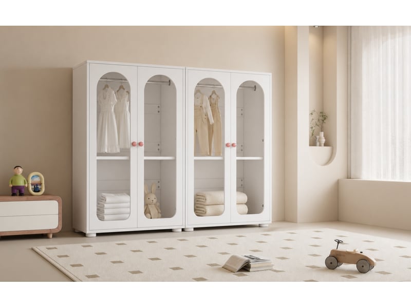  Armoire 2 portes transparentes avec penderie et étagères réglables laquée pour chambre en mdf blanc 80 × 50 × 120 cm  - Conforama C