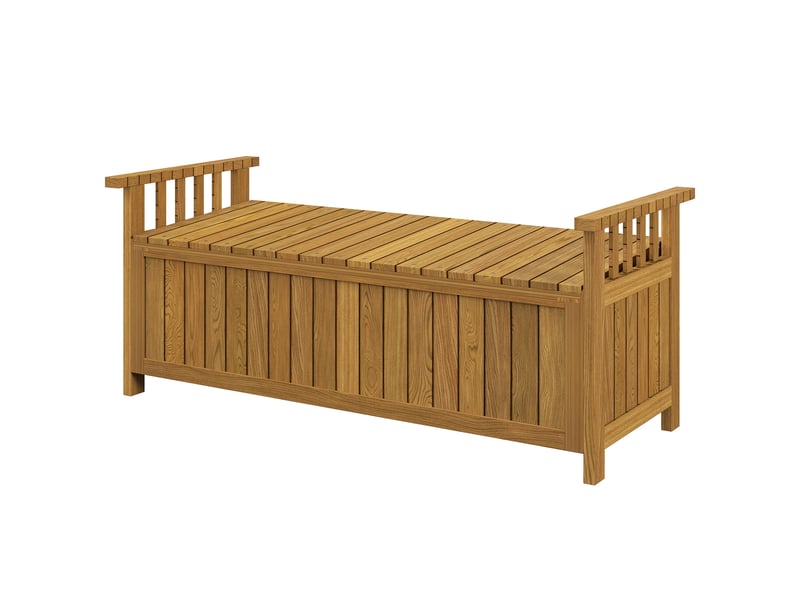  Banc de jardin 2 places en bois avec rangement de 151l banc d'extérieur avec accoudoirs 128,5 x 56 x 53,5 cm marron  - Conforama A