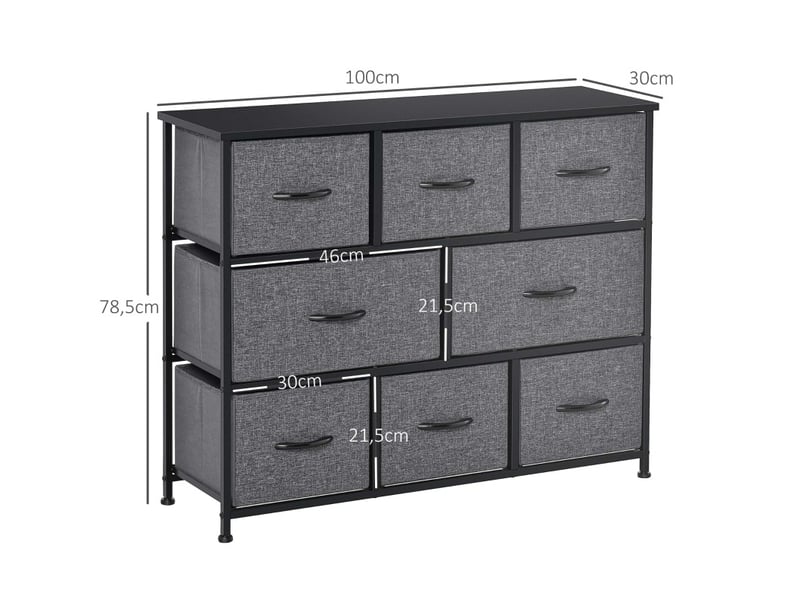  Commode de rangement 8 tiroirs 100 x 30 x 78,5 cm – gris foncé – structure métal et tiroirs pliables  - Conforama C