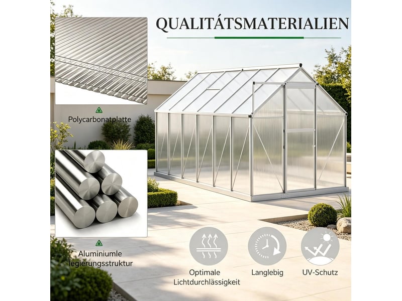  Serre de jardin accessible en aluminium et polycarbonate 4 mm, 7,1 m², porte coulissante et aération réglable  - Conforama D