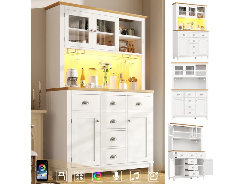  Buffet 104x40x180 cm 4 portes led mdf blanc  - Conforama C