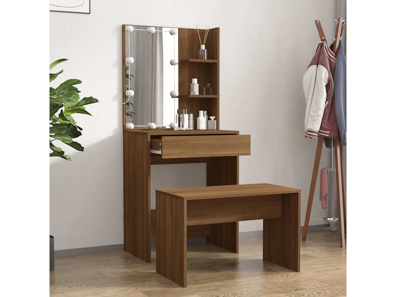 Ensemble de coiffeuse avec led chêne marron bois d'ingénierie - Conforama C