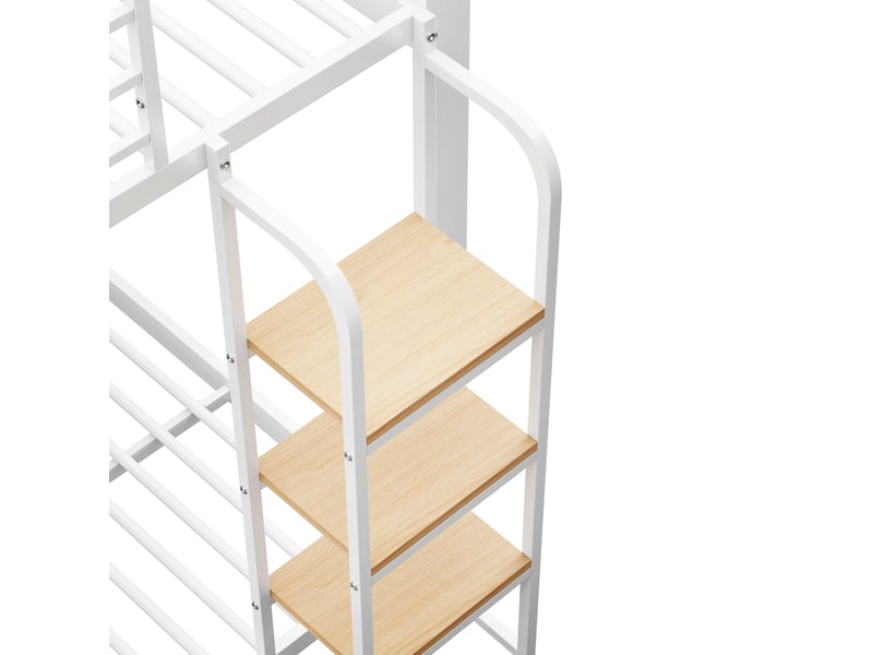 Lit superposé enfant 90 × 200 cm 2 places avec échelle et barrières, sans matelas, métal et mdf blanc noyer - Conforama E