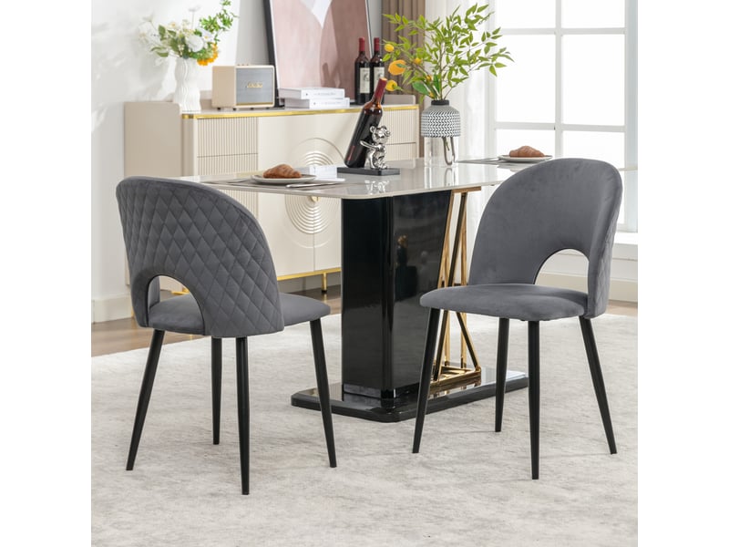  Chaise de salle à manger (2 pcs), en velours structure en métal,pieds réglables,motif diamant à l'arrière,gris chaise gris - Conforama B