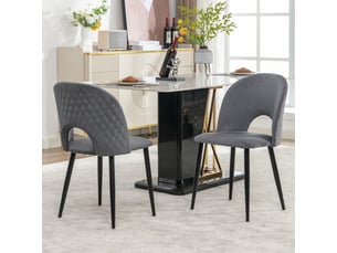 Chaise de salle à manger (2 pcs), en velours structure en métal,pieds réglables,motif diamant à l'arrière,gris