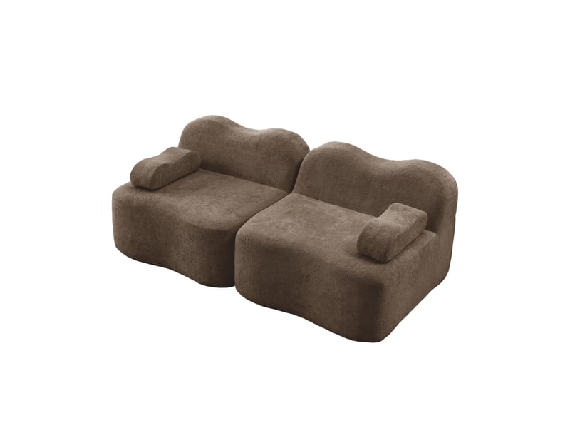  Canapé modulable 2 places, canapé de sol sans structure en forme de vague pour salon, assise profonde en velours doux sans montage l192 cm, marron  - Conforama W