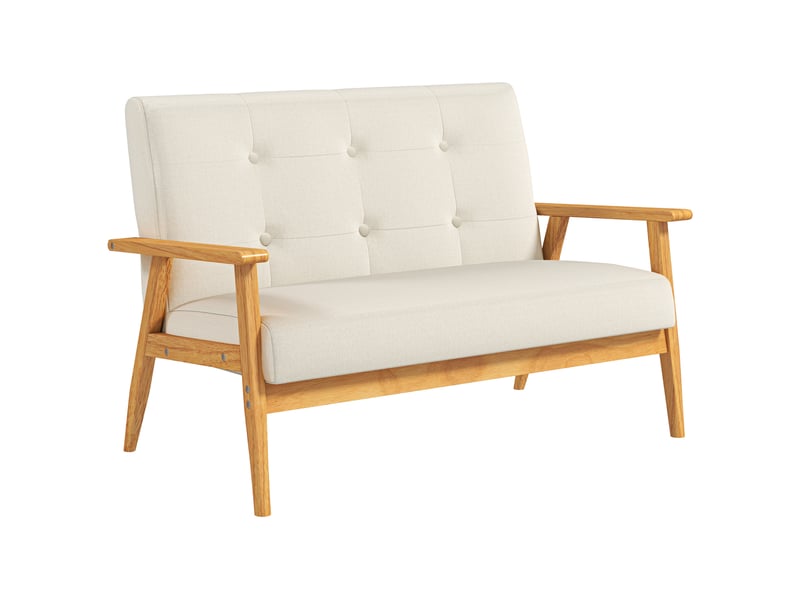 Canapé 2 places 115 cm canapé scandinave avec dossier capitonné, beige, assise rembourrée et accoudoirs  - Conforama B