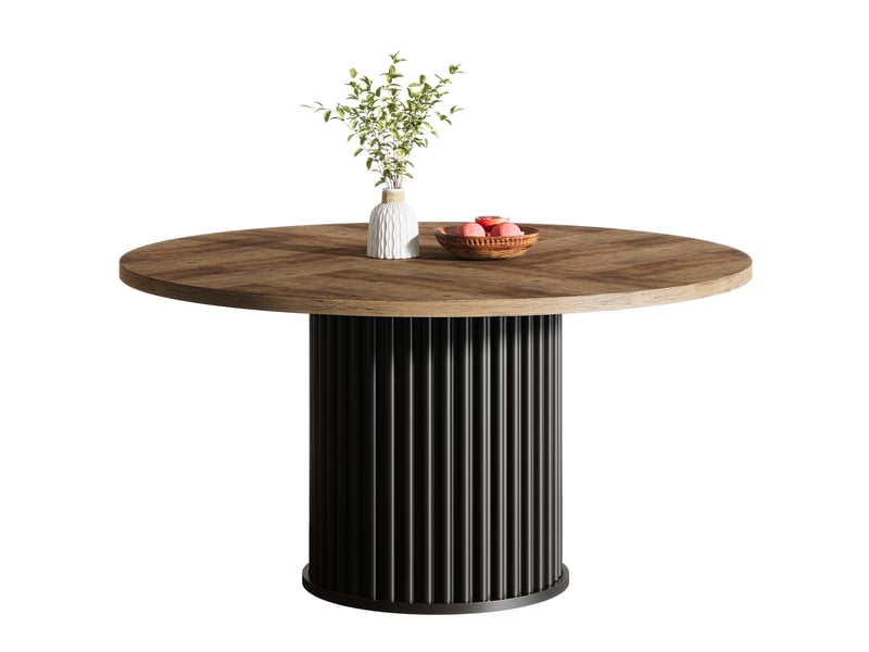 Table De Salle à Manger Ronde 120 Cm Tribesigns - Style Rustique, Plateau Marron, Cadre Métal Noir, Pour 4-6 Personnes, Table Seule